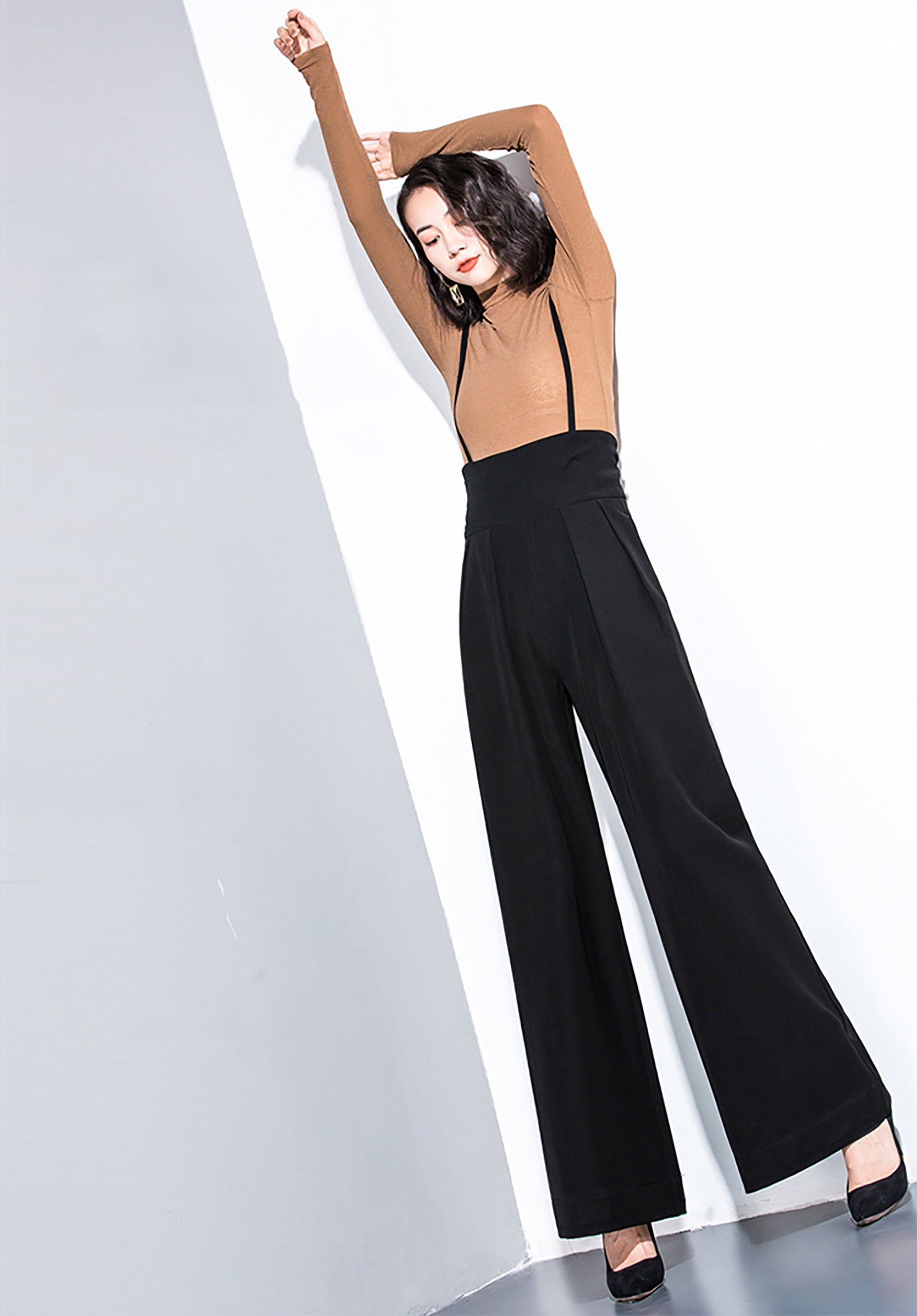 High Waist Wide Leg Suspenders Pants | Vivian Seven Black / 29 / Light High Waist Wide Leg Suspenders Pants | Vivian Seven Black / 29 / Light