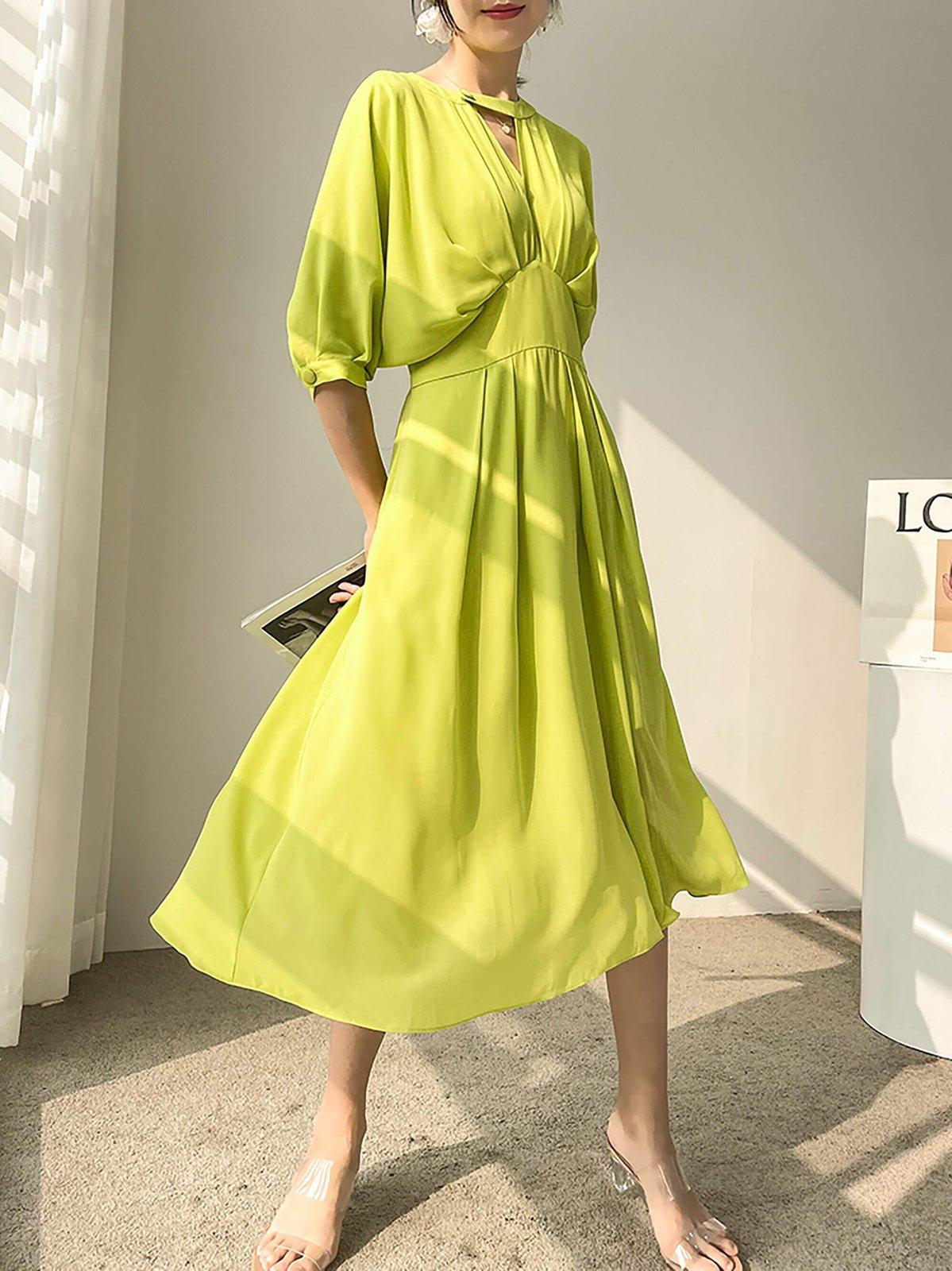 Cutout Neckline Draped Fit & Flare Midi Dress | Vivian Seven Cutout Neckline Draped Fit & Flare Midi Dress | Vivian Seven