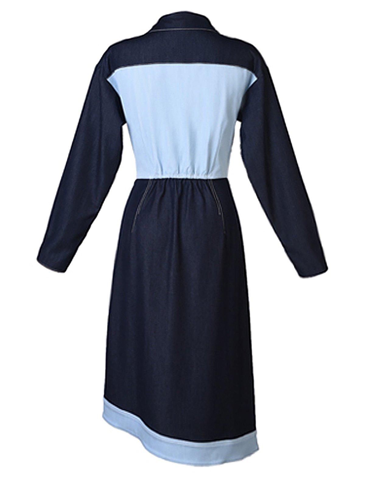 Women's Denim Patchwork Belted High Low Shirtdress | Vivian Seven S Women's Denim Patchwork Belted High Low Shirtdress | Vivian Seven S