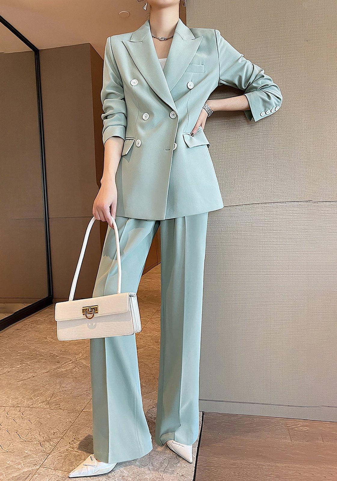 Innerwin Lounge Set Wide Leg Ladies Shirt And Pants Suits Travel Lapel  Baggy 2 Piece Outfits Sky Blue XL