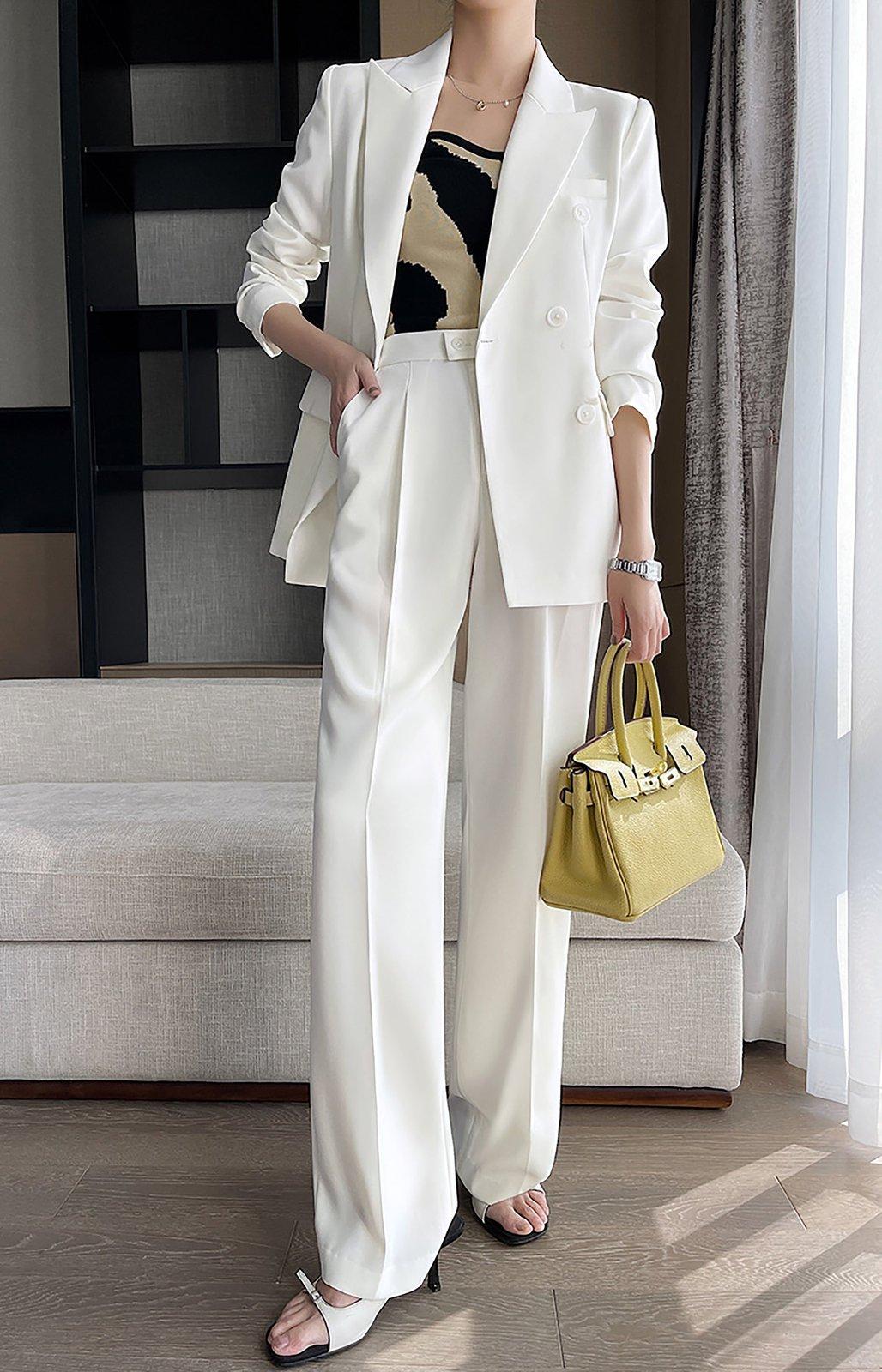 Double Breasted Blazer & Wide Leg Pants Two-Piece Set