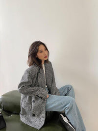 Double Breasted Tweed Wool Blazer Suit Coat Vivian Seven