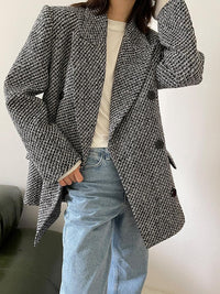 Double Breasted Tweed Wool Blazer Suit Coat Vivian Seven