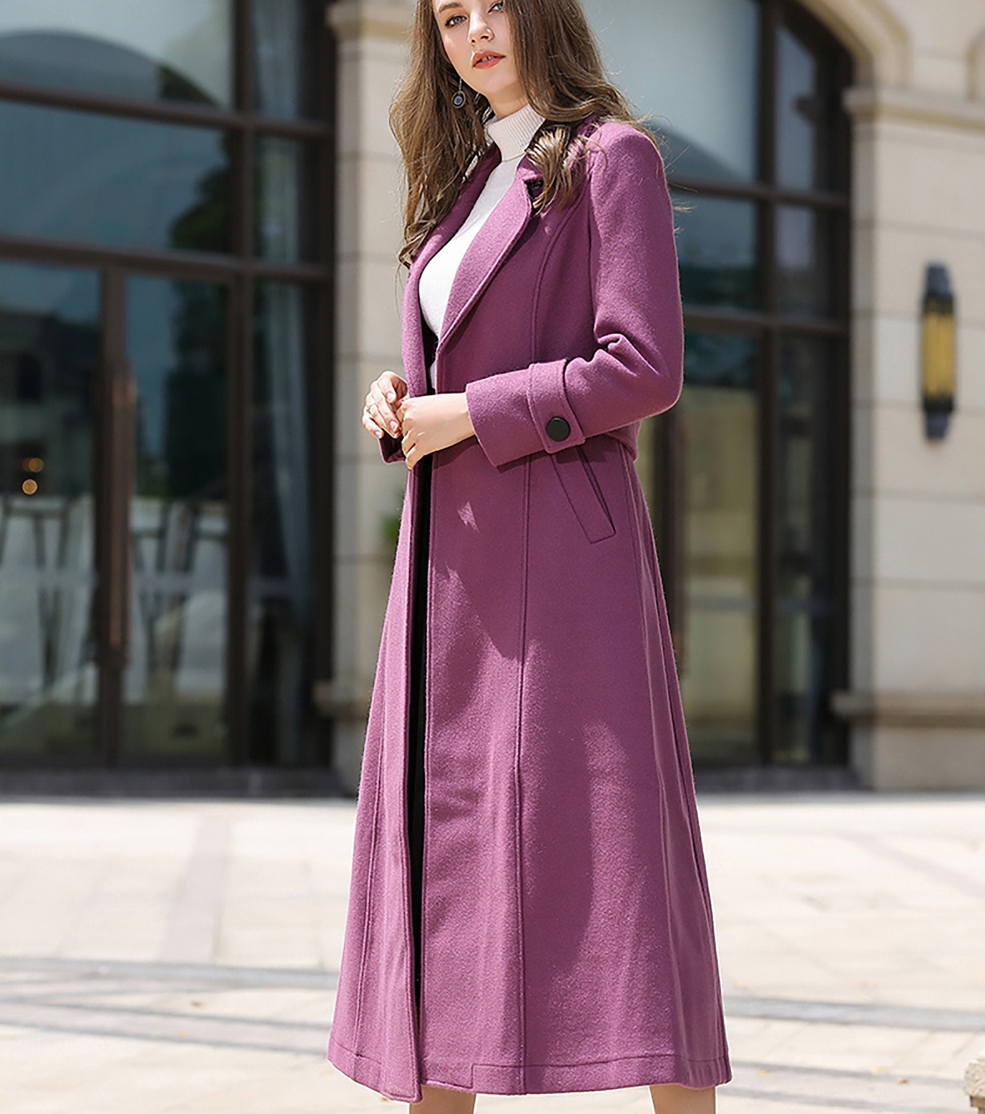 purple wool blend coat