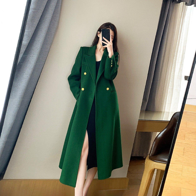 green wool long coat