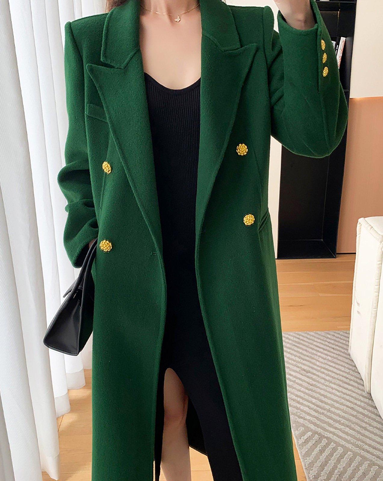 green wool long coat