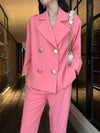 Pink Double Breasted Notch Collar Blazer & Crop Pants Vivian Seven