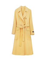 double-breasted belted long wool coat