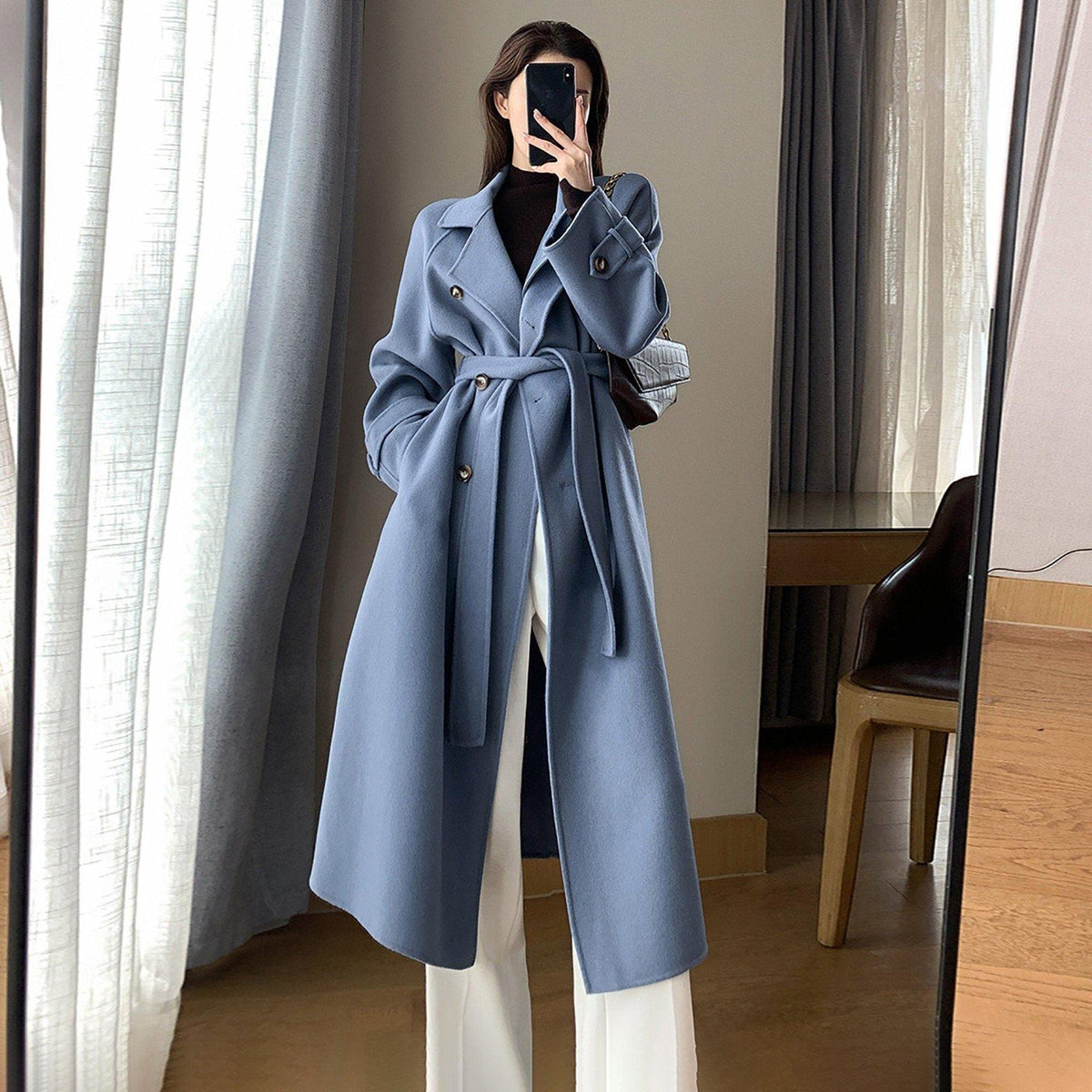 long wool dress coats for women Belted Coat VK Freakshow Creepy Black 44 Bust Size:36 (FR) mid sleeve dress