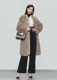 Faux Leather Long Fur Fleece Coat Dress - Vivian Seven