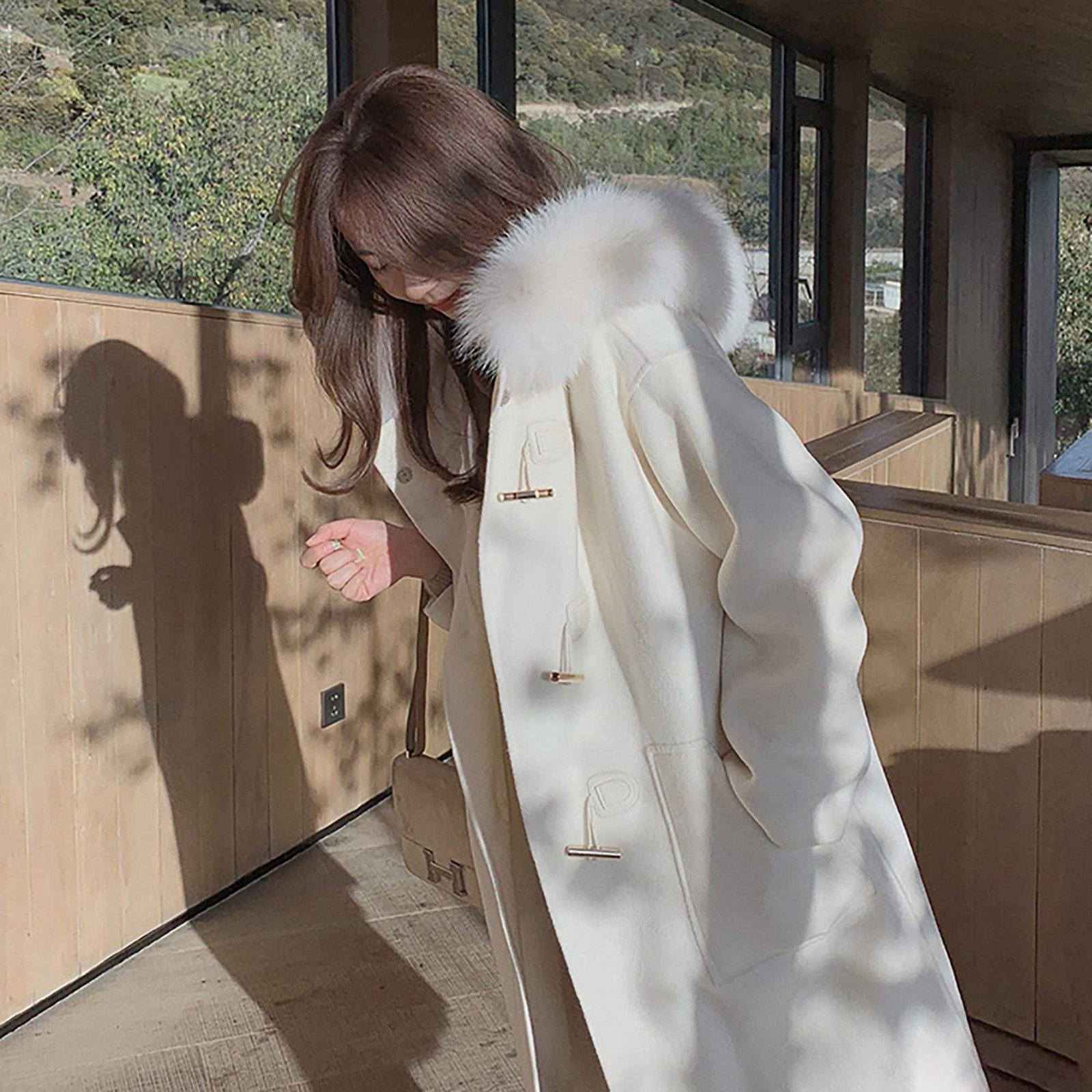 Hooded Fur Collar Wool Duffle Coat for Women | Vivian Seven