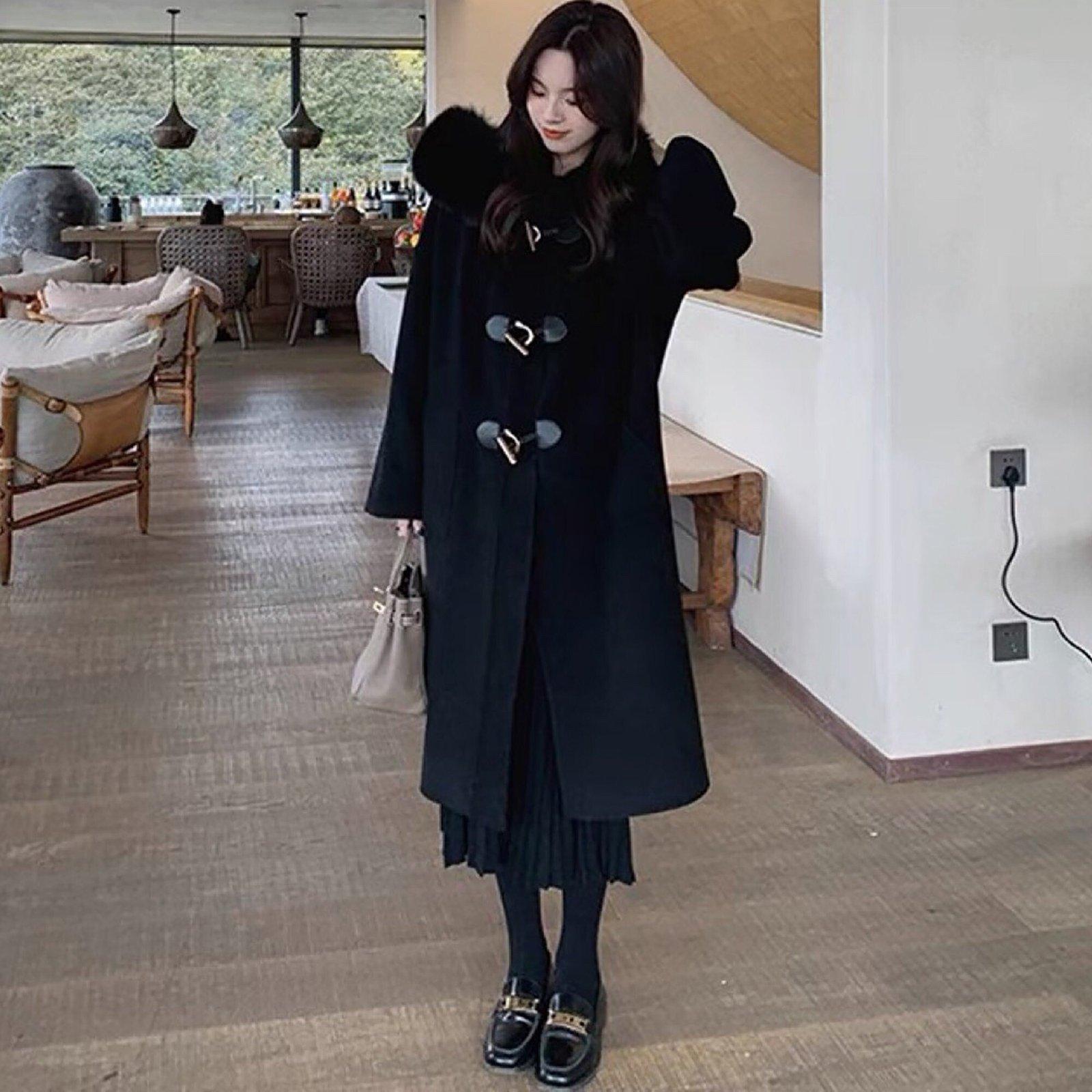 Hooded Fur Collar Wool Duffle Coat for Women | Vivian Seven
