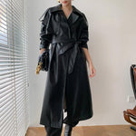 Faux Leather Long Trench Coat 2 Colors Black Brown Vivian Seven