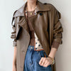 Faux Leather Long Trench Coat 2 Colors Black Brown Vivian Seven