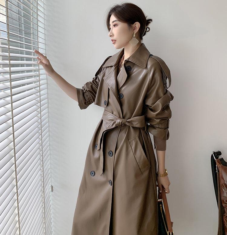 Bi-Material Long Coat - Luxury Brown