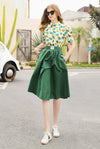 Floral Print Top & Green Skirt Two-piece Set Vivian Seven