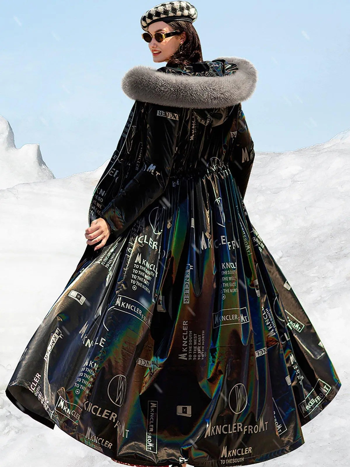 Estelle Hooded Fox Fur Collar Maxi Down Coat | Vivian Seven