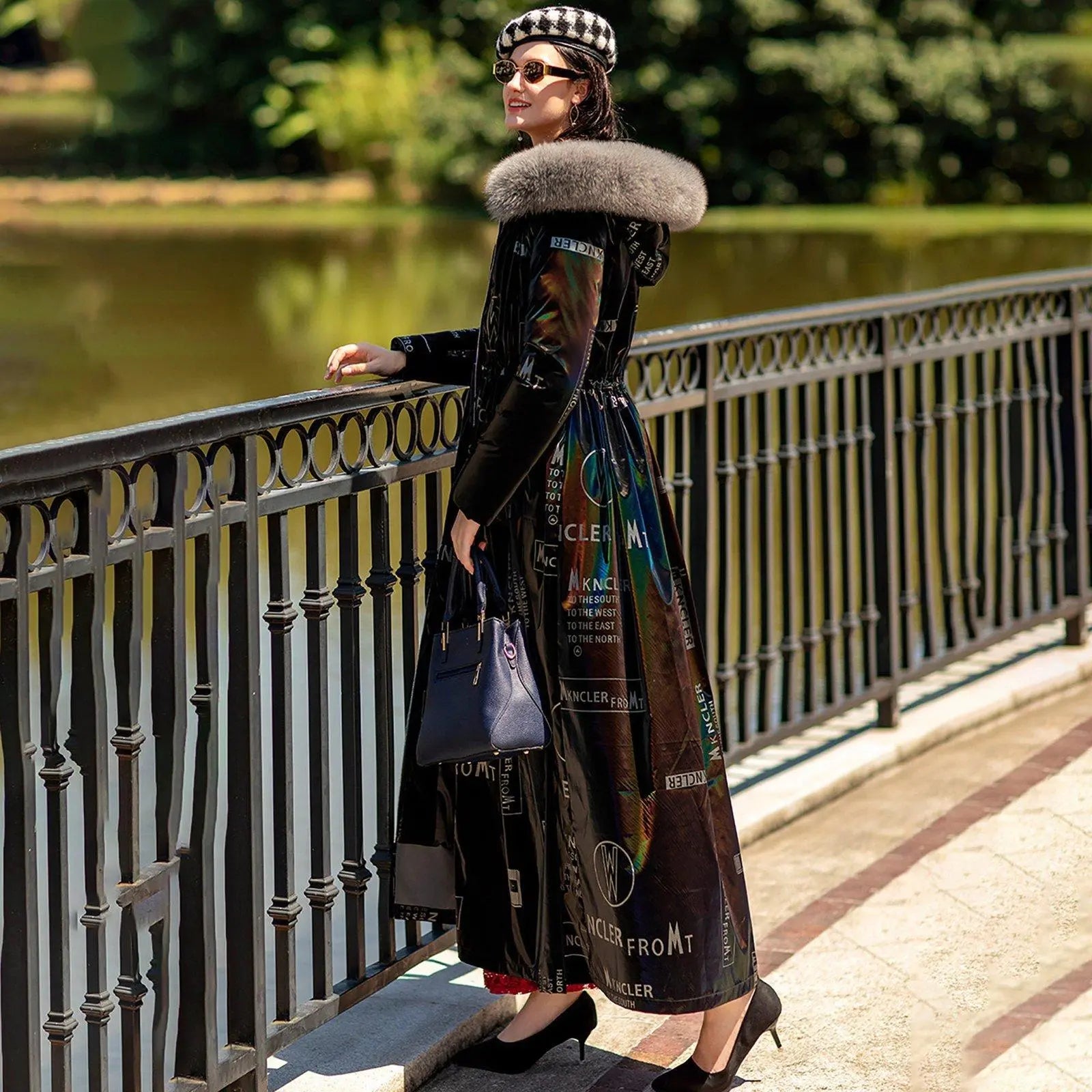 Estelle Hooded Fox Fur Collar Maxi Down Coat | Vivian Seven