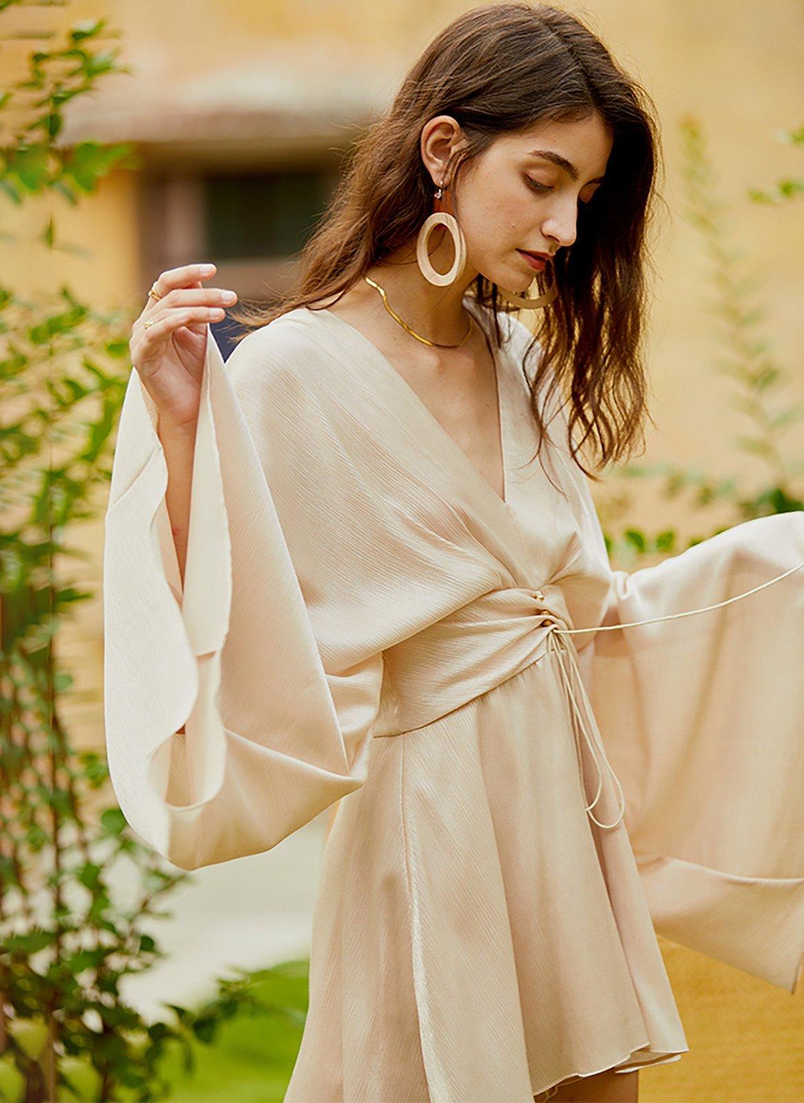 Relaxed Champagne V-neck Cocktail Dress | Vivian Seven Relaxed Champagne V-neck Cocktail Dress | Vivian Seven