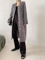 Gray Single Breasted Tweed Long Coat Vivian Seven