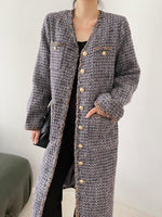 Gray Single Breasted Tweed Long Coat Vivian Seven