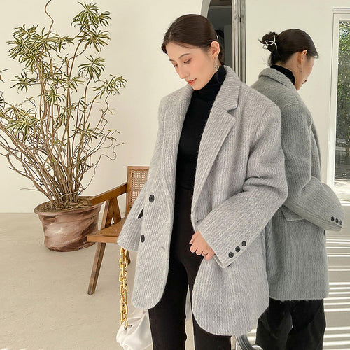 Gray Wool Coat,Oversize Wool Blazer Suit,Winter Wool Suit Vivian Seven