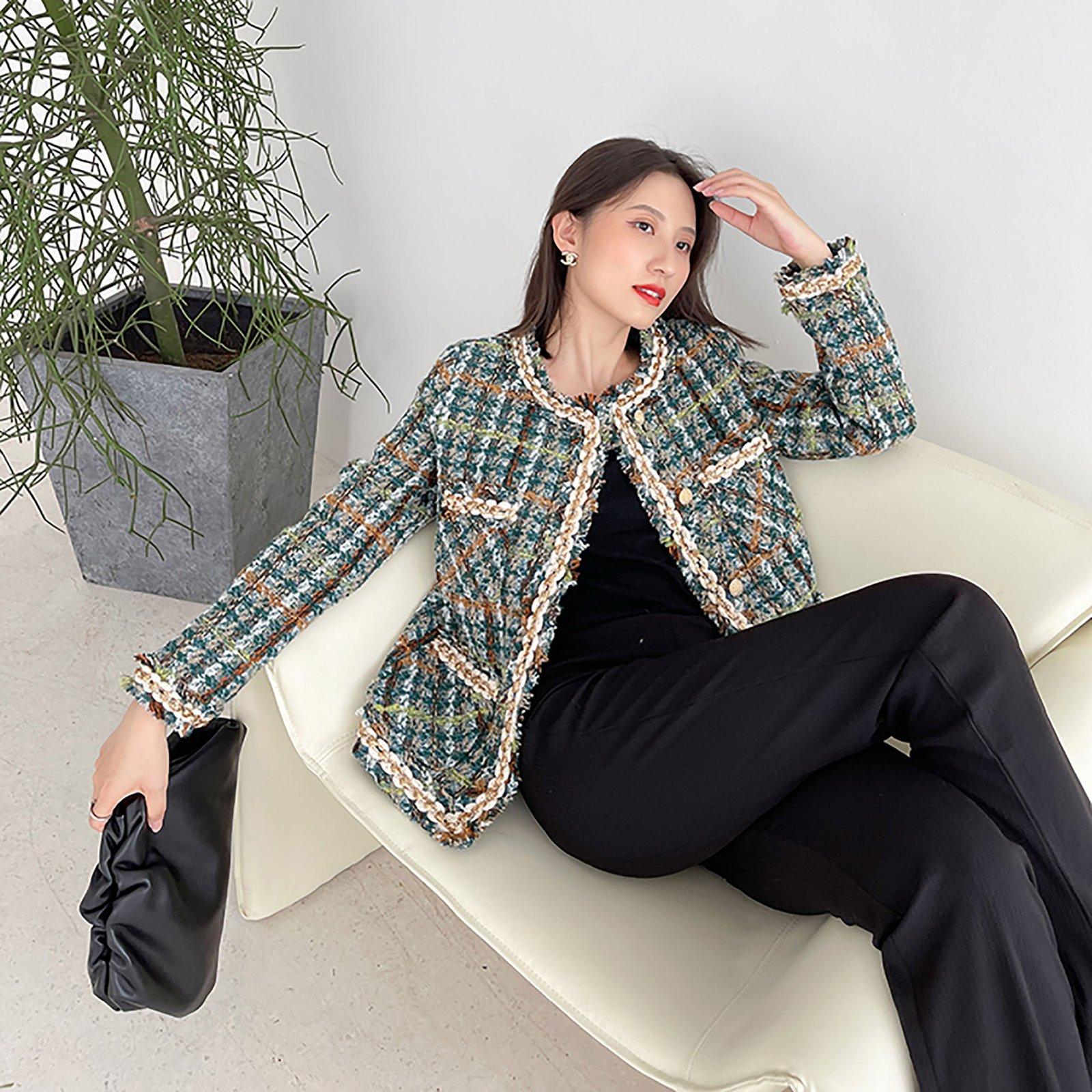Green Tweed Jacket Cardigan Short Coat – Vivian Seven