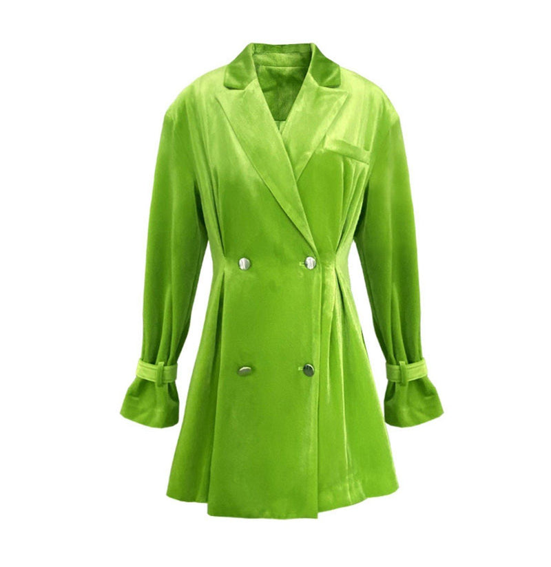 Spring Green Luxe Velvet Double Breasted Fit & Flare Blazer Vivian Seven