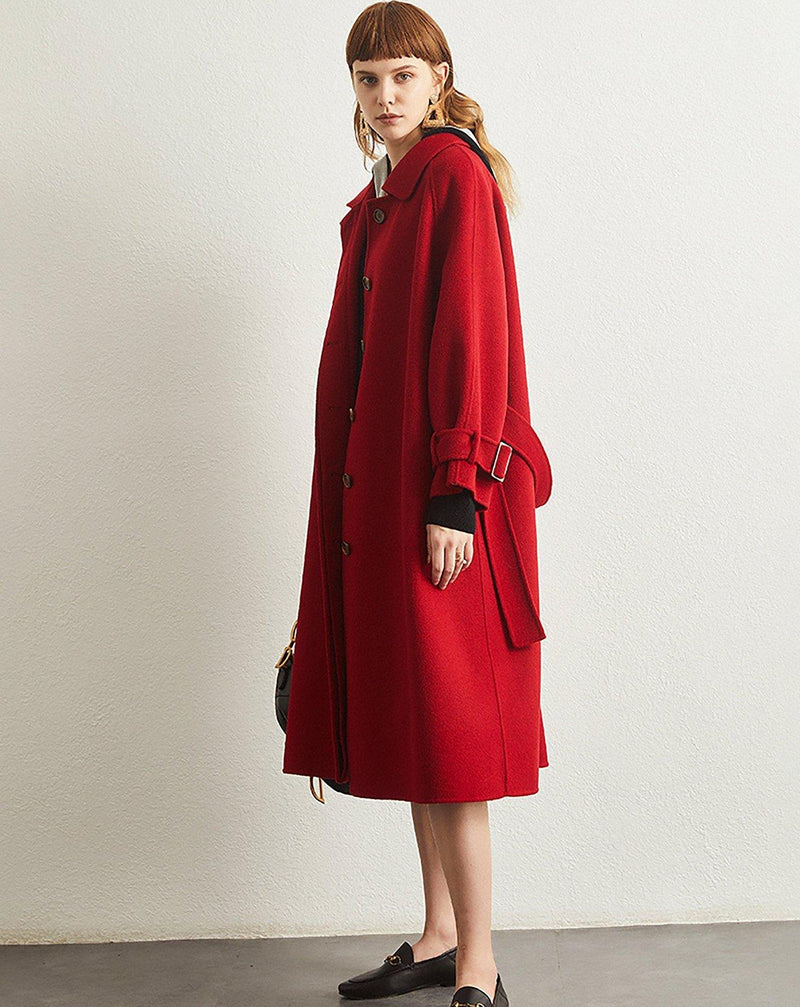red belted winter wool coat