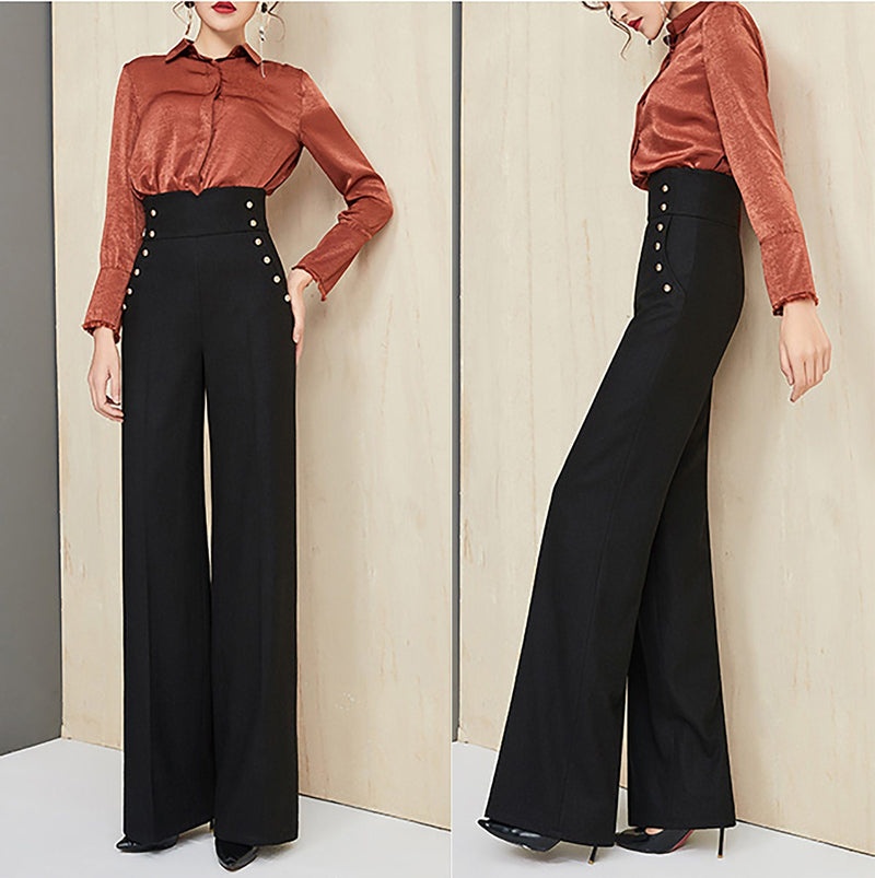 TWOTWINSTYLE High Waist Wide Leg Pants With PU Buckle Black Womens Fashion  Beltless Trousers For Autumn/Winter 210915 From Bai05, $52.11