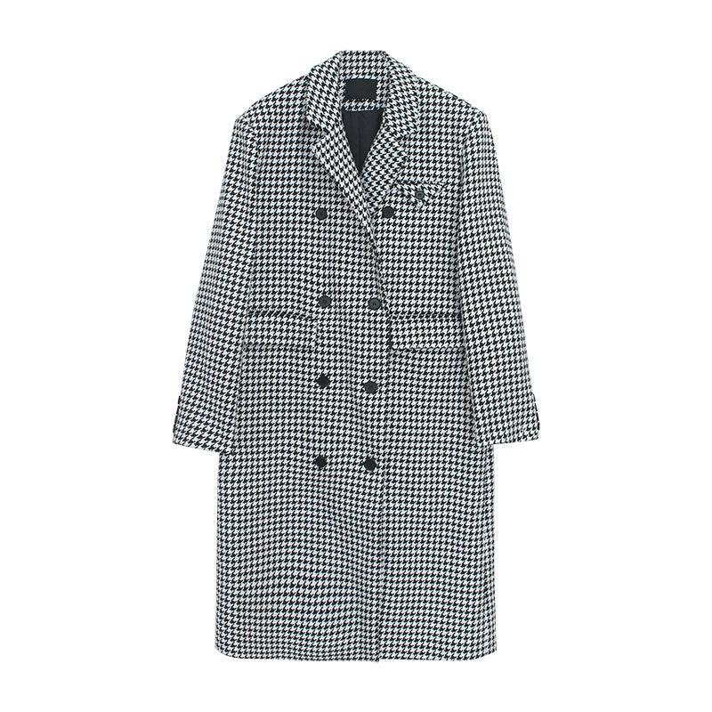 Houndstooth Double Breasted Oversized Long Wool Coat Vivian Seven