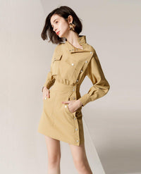 Long Sleeve Flap Pocket Fitted Mini Dress Vivian Seven