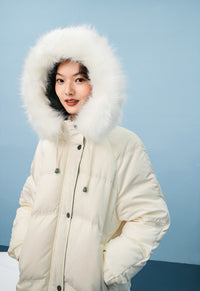 white hooded down jacket