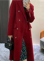 Red Wool Long Coat,Single Breasted woolen coat,Wool Wrap Coat,Cashmere Coat,Fall Winter coat outerwear,Wool Blend Coat overcoat