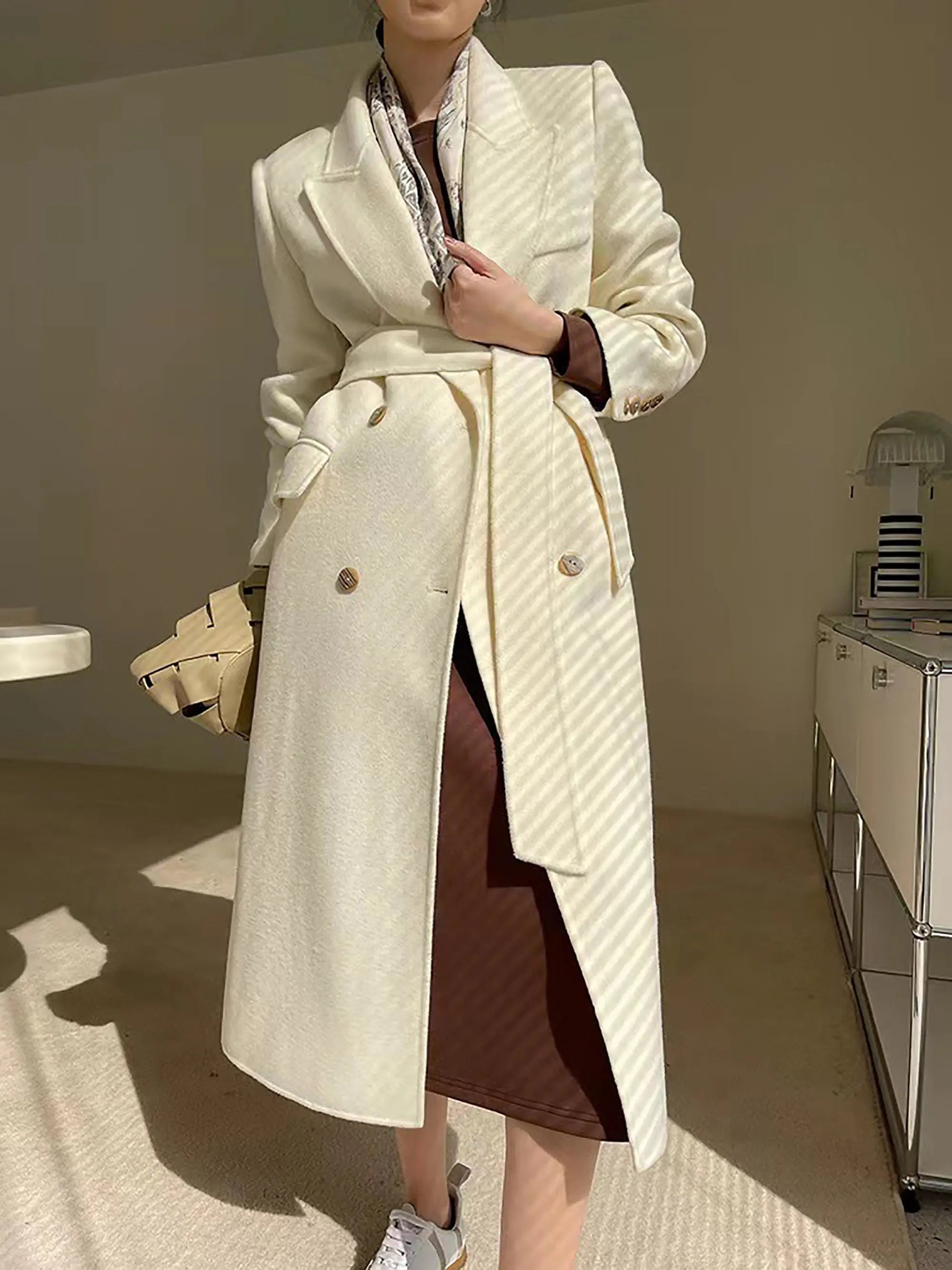 winter white wool dress coat Guzom Mens Wool Peacoats- Hoodless Fall Winter Solid Color Formal Button down Long Sleeve Mens Dress Coats White Size S