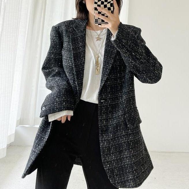 Oversize Black Tweed Blazer Suit Coat Vivian Seven