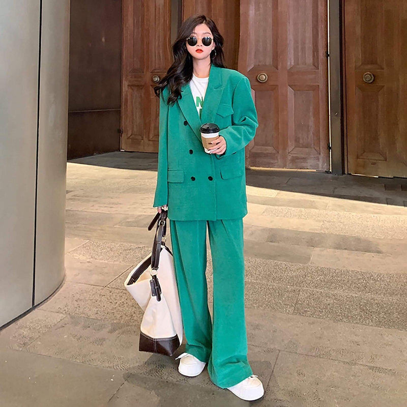 Oversize Green Corduroy Blazer Pant Suit Women Vivian Seven