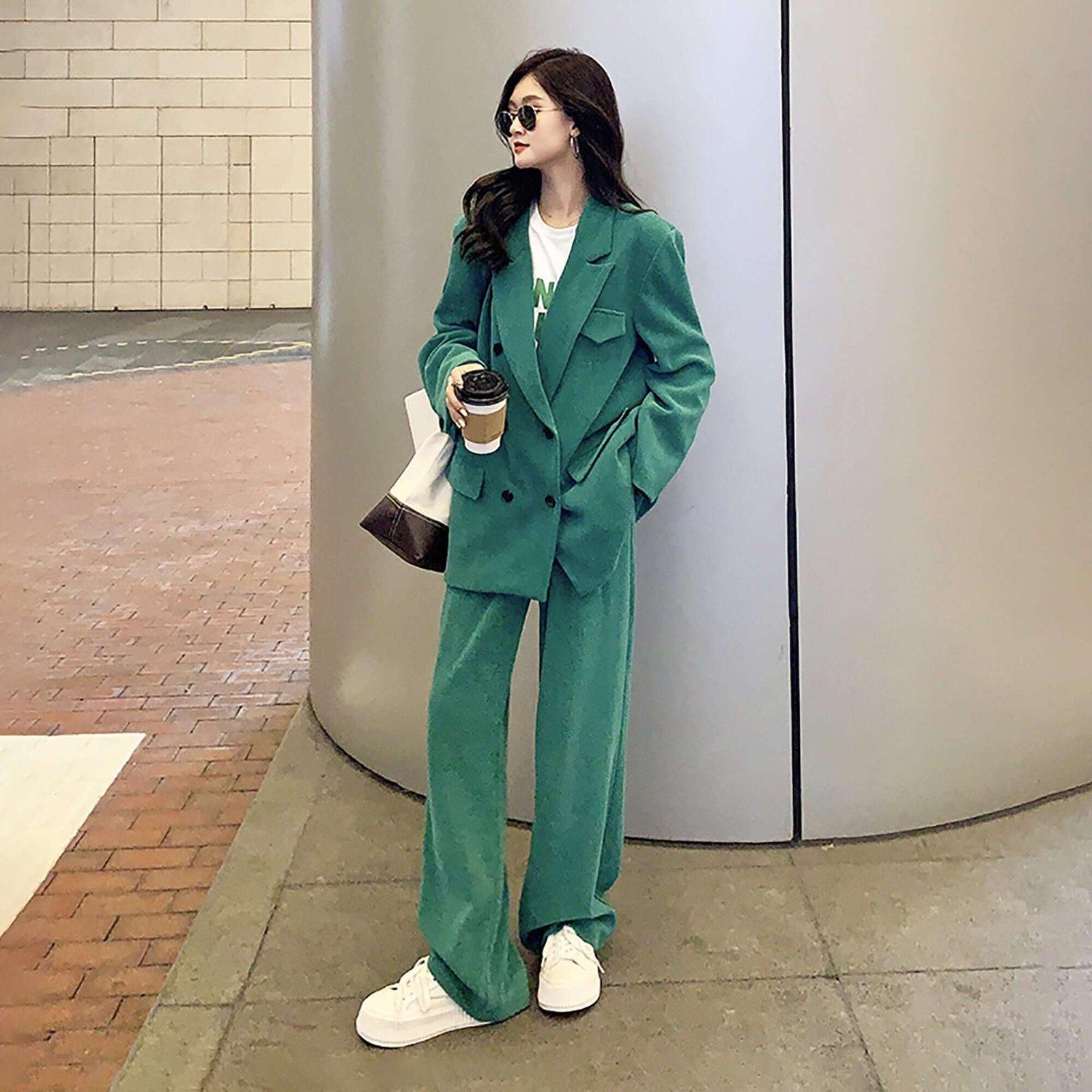 Oversize Green Corduroy Blazer Pant Suit Women Vivian Seven