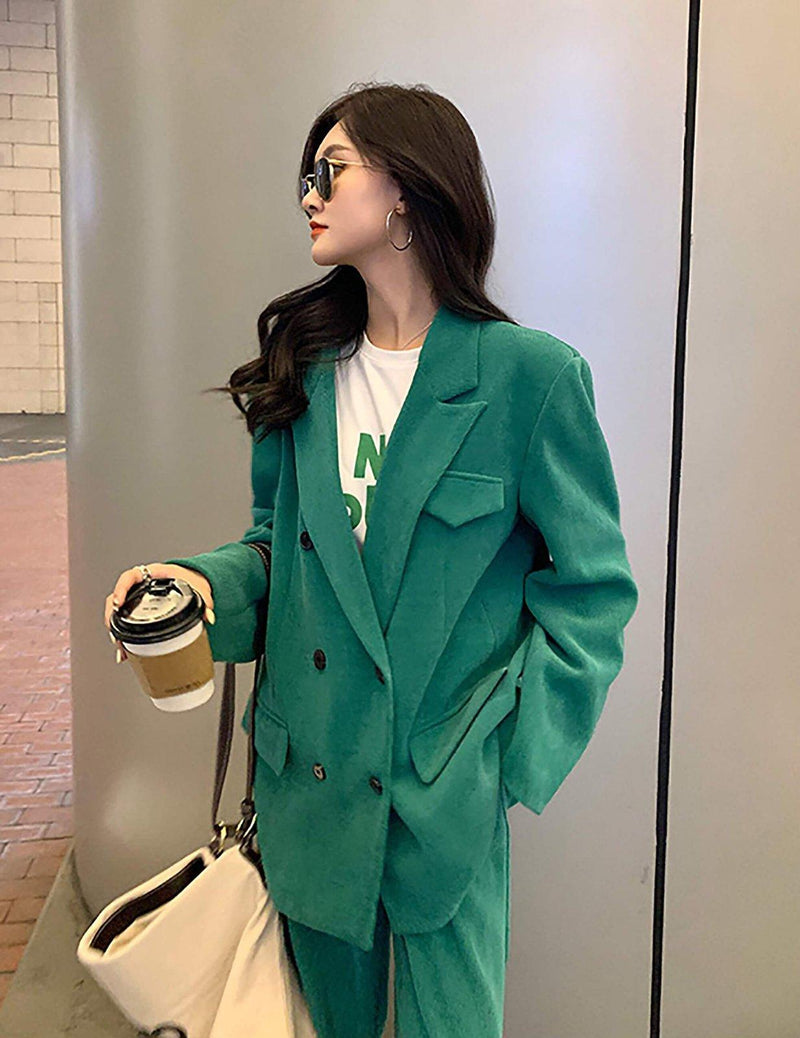 Oversize Double Breasted Green Corduroy Blazer & Pant Suit Vivian Seven