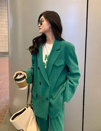 Oversize Double Breasted Green Corduroy Blazer & Pant Suit Vivian Seven