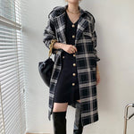Plaid Oversize Thicken Long Wool Coat 2 colors Black Brown Vivian Seven