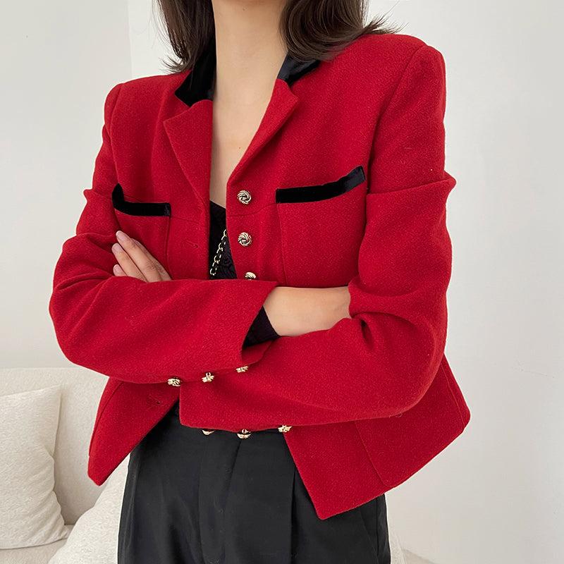 Red Short Wool Blazer Jacket Coat Vivian Seven