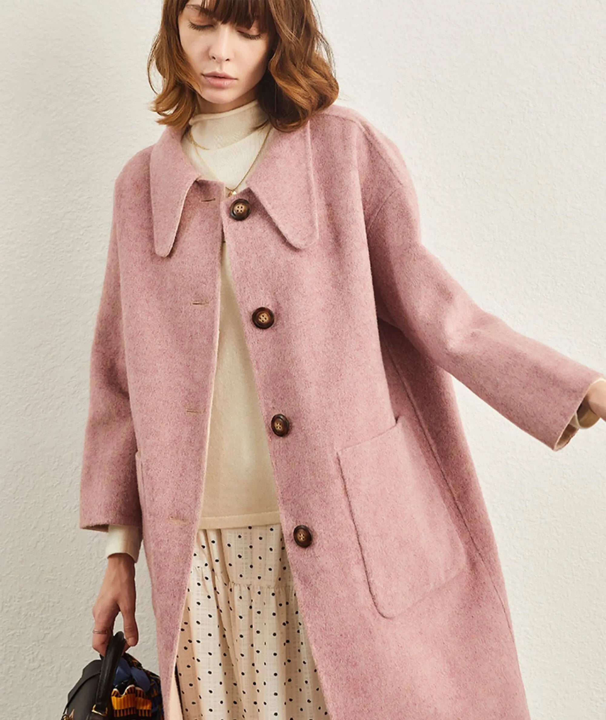 Reversible Double Face Wool Overcoat,handmade Wool Coat,Pink+Beige Lon