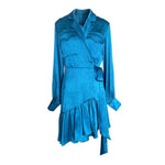 Satin Puff Sleeve High-Low Ruffle Blazer Dress Vivian Seven