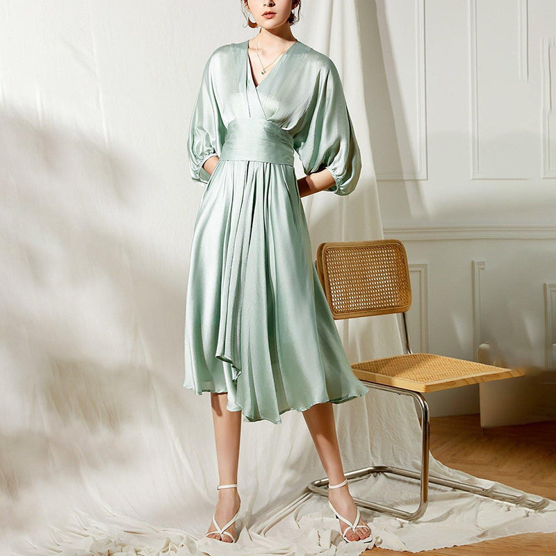 Satin Mint Green Cocktail Midi Dress | Vivian Seven Satin Mint Green Cocktail Midi Dress | Vivian Seven