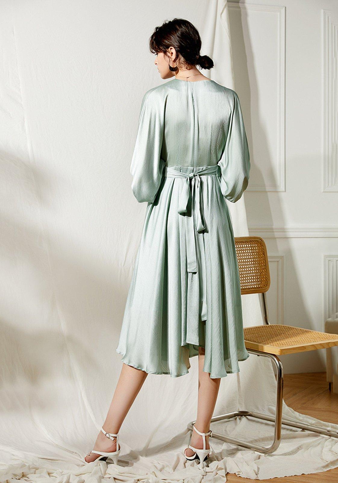 Satin Mint Green Cocktail Midi Dress | Vivian Seven S / Green Satin Mint Green Cocktail Midi Dress | Vivian Seven S / Green