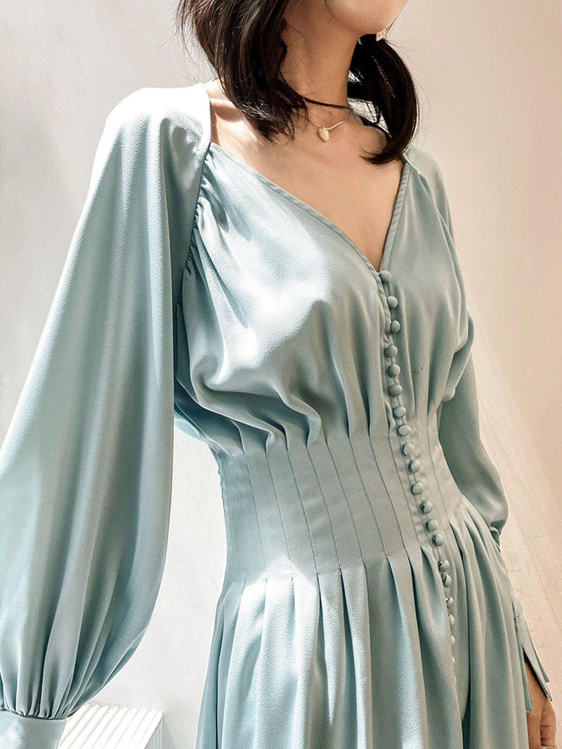 Flare Sleeve Smocked Waist Midi Dress Vivian Seven
