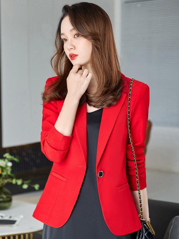 Single Breasted One Button Blazer Women Red Black | Vivian Seven