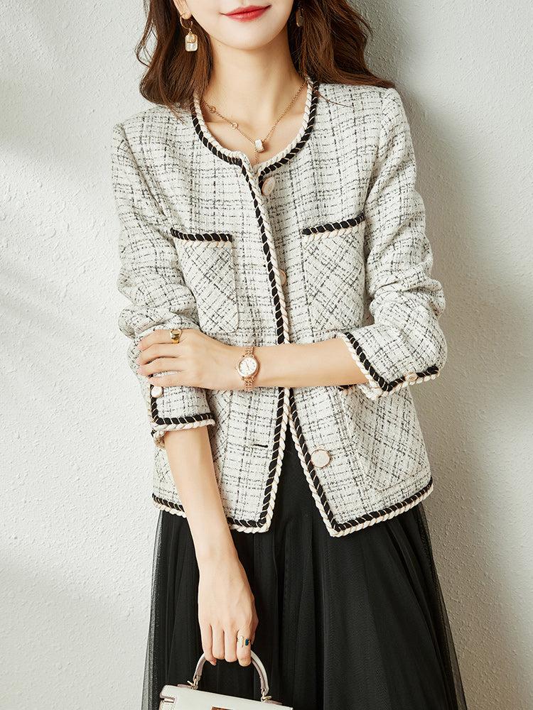 Spring Cream Light Tweed Blazer Jacket Coat Vivian Seven