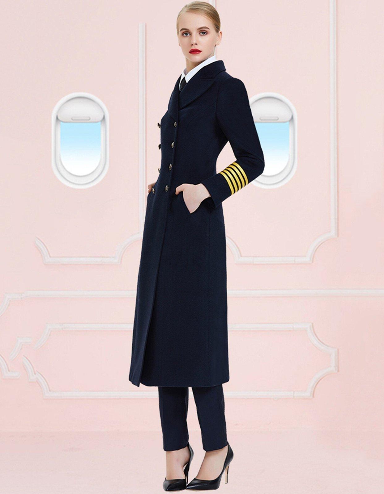 Stewardess business wear,Women Wool Blend Coat, captain woolen coat,Double-breasted button Coat,Long Coat overalls,Winter Coat,Outerwear Vivian Seven